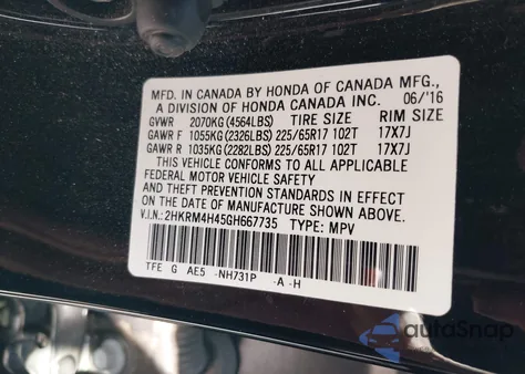 2016 Honda Cr-V Se из США, поврежденный, VIN 2HKRM4H45GH667735